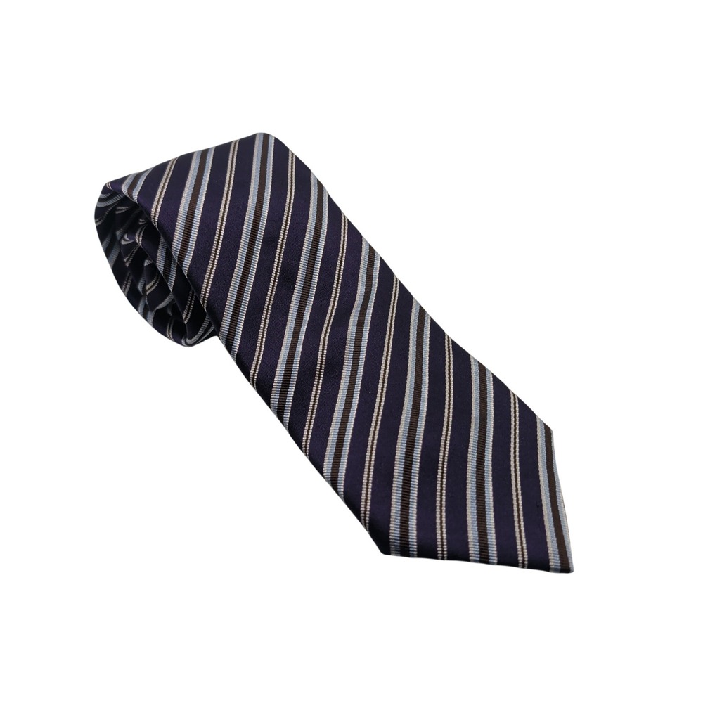 Canali Necktie Mens Navy Blue Striped Silk Formal Business Made in Italy